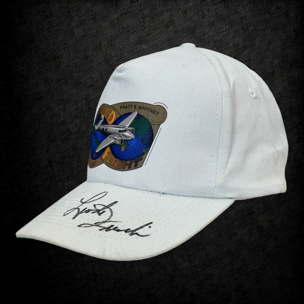 Pilot Linda Finch Autographed‎ Hat Vintage 90s White Snapback Pratt Whitney Cap